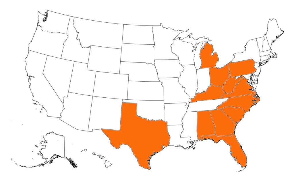 US States Covered Map